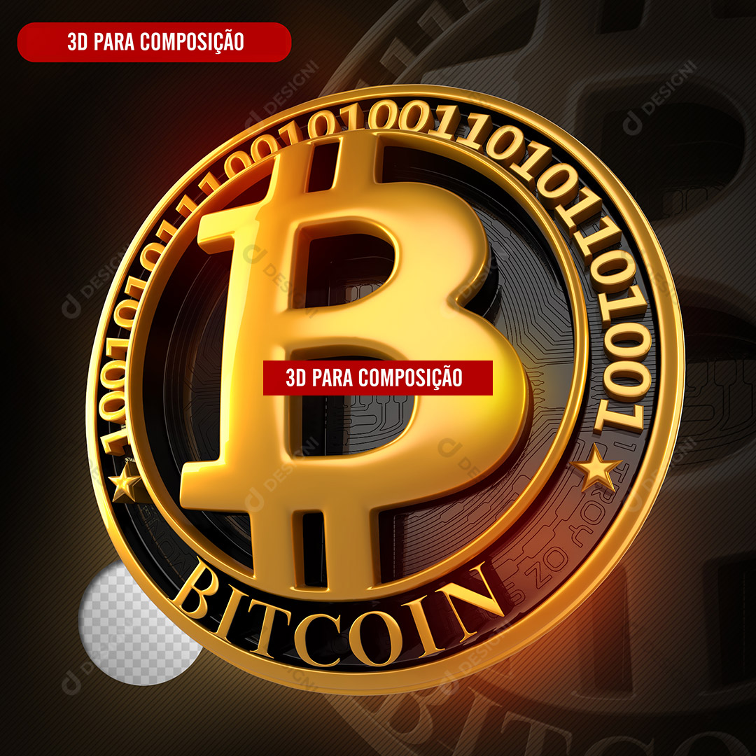 Moeda de Bitcoin Dourada Elemento 3D Para Composição