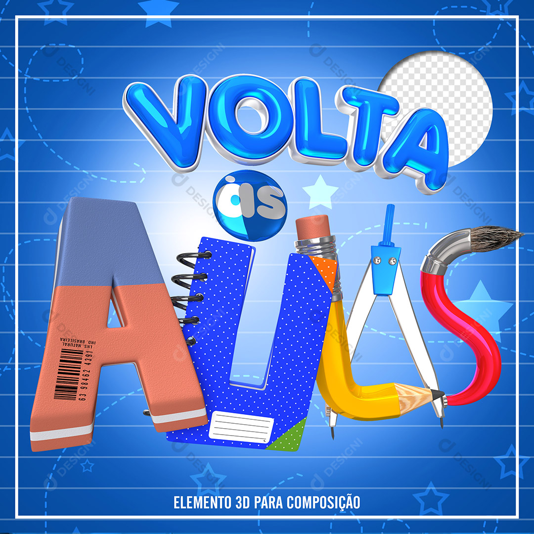 Volta às Aulas Elemento 3D Para Composição PSD