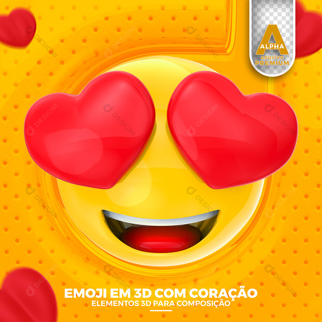 3D Emoji Smiling With Heart Element For Composition PSD