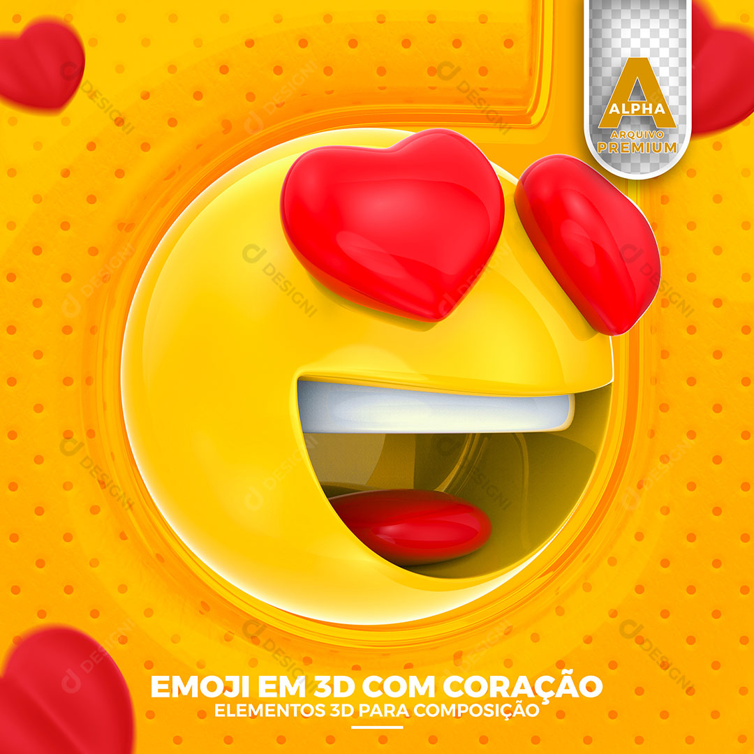 Emoji 3D Sorrindo Com Coração Elemento Para Composição PSD