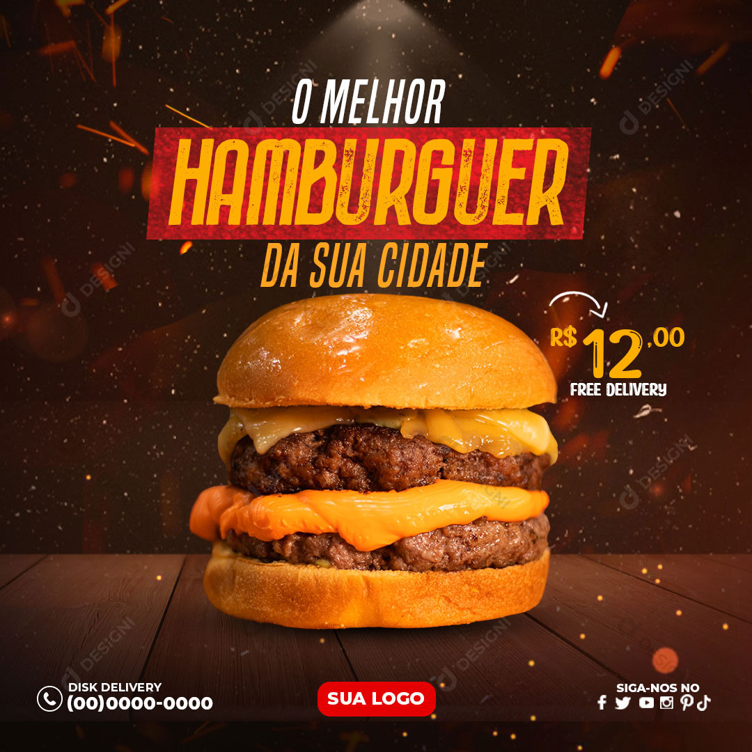 O Melhor Hamburguer da Sua Cidade Social Media PSD Editável