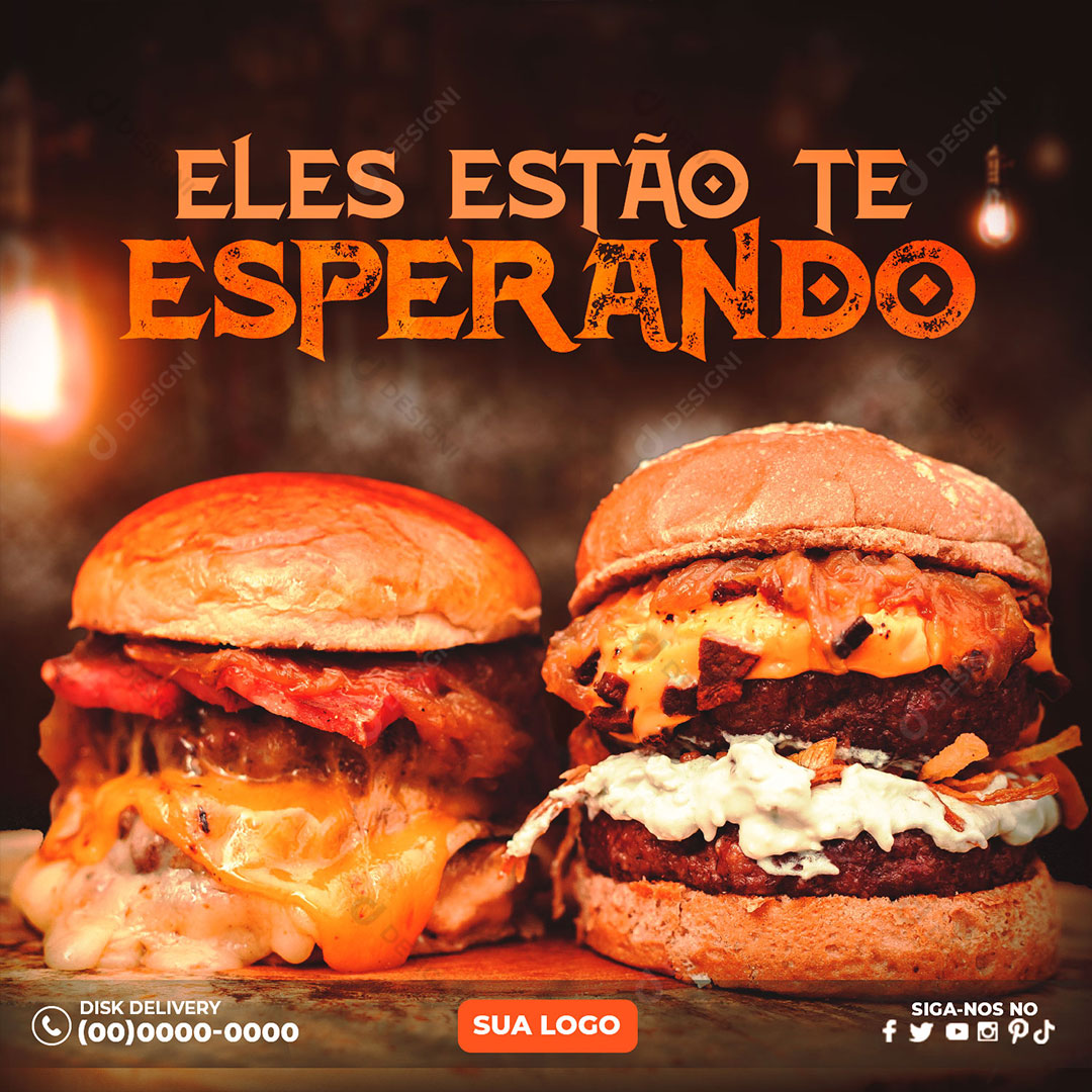 Hamburgueria Eles Estão te Esperando Social Media PSD Editável