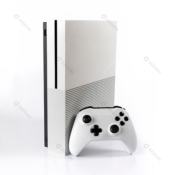 Video Game e Controle Branco sem Marca em Fundo Branco