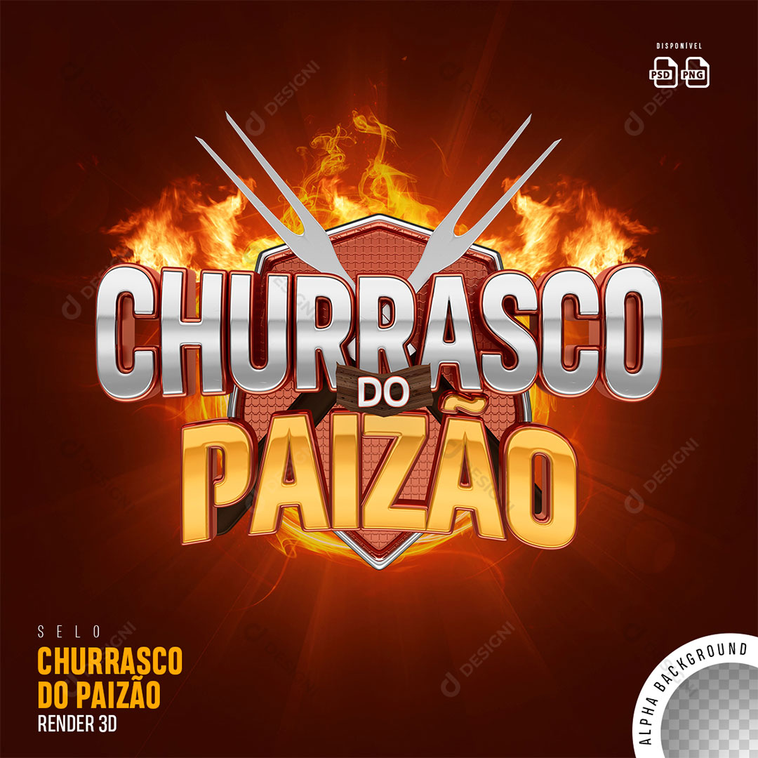 Churrasco do Paizão Selo 3D Para Composição PSD + PNG Transparente