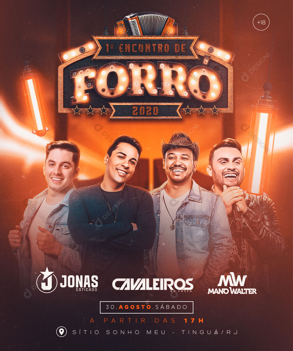 Flyer Show Evento 1º Encontro de Forró Artistas Social Media PSD Editável