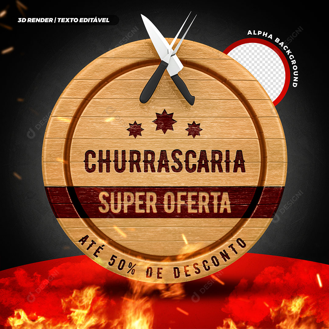 Churrascaria Super Oferta Ate 50% Elemento 3D Para Composição PSD Editável