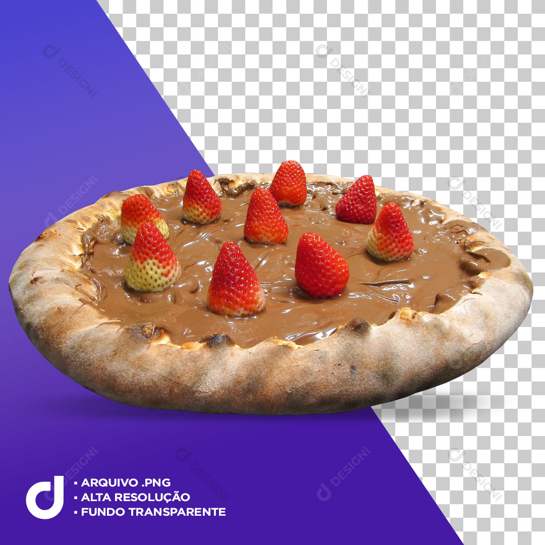 Pizza Doce Sabor Chocolate Com Morangos PNG Transparente