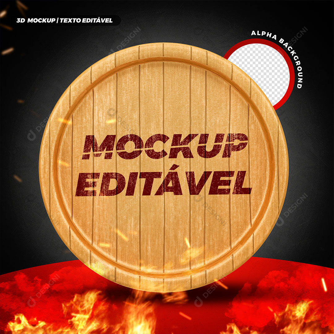 Mockup em Tábua Redonda PSD Editável
