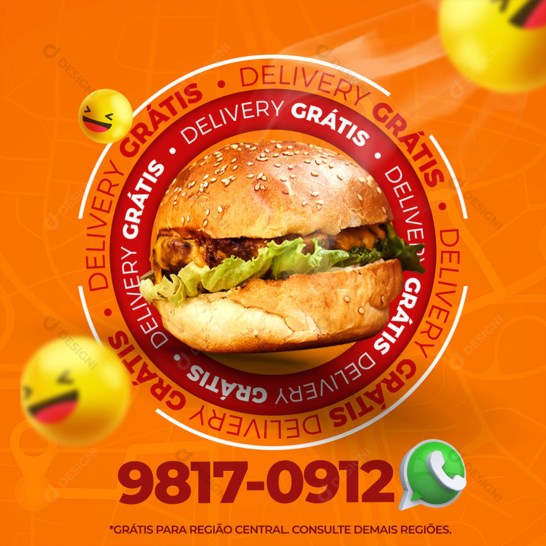 Hamburgueria Delivery Grátis Burger Link Cardápio Social Media PSD Editável