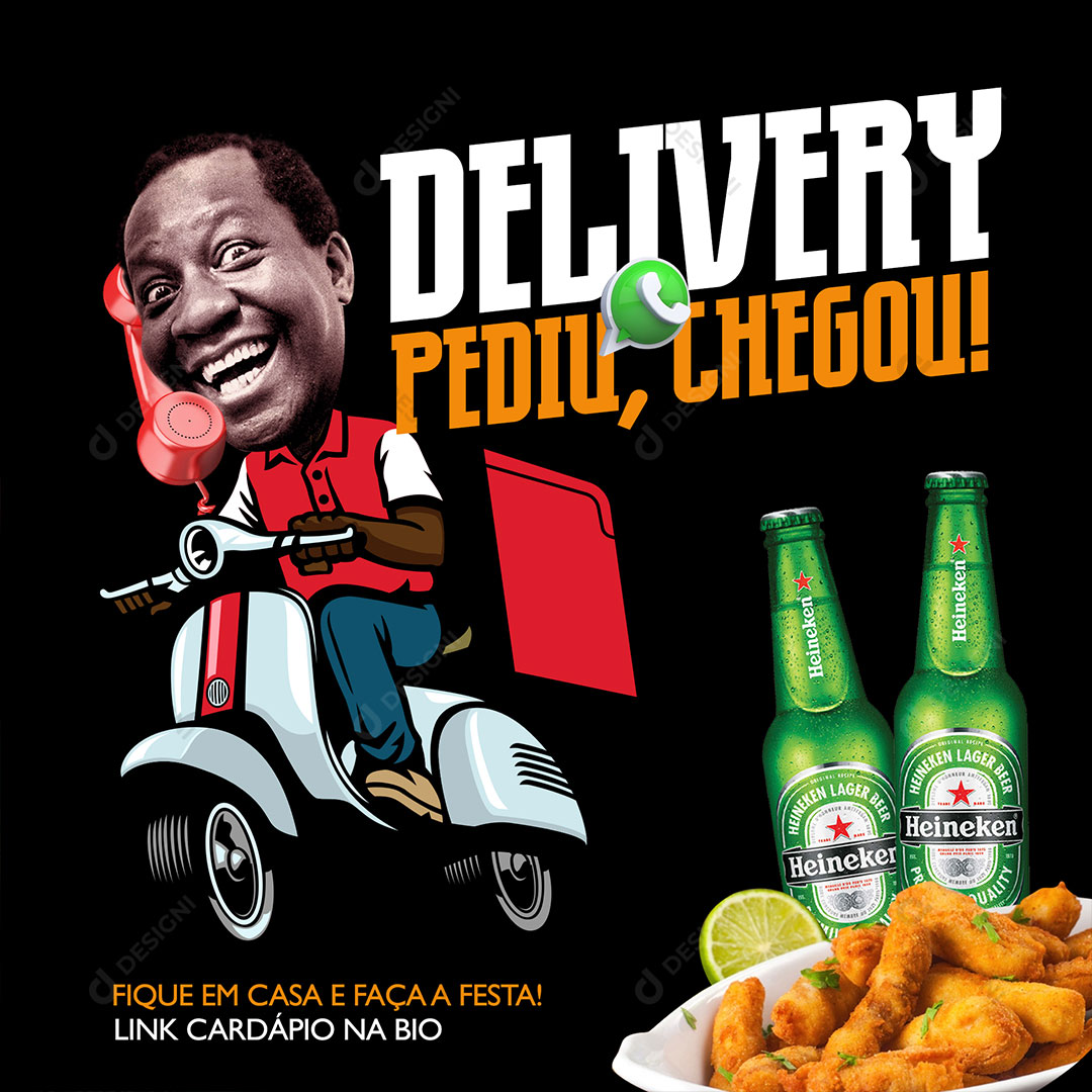 Delivery Pediu Chegou Mussum Bar e Bebidas Social Media PSD Editável