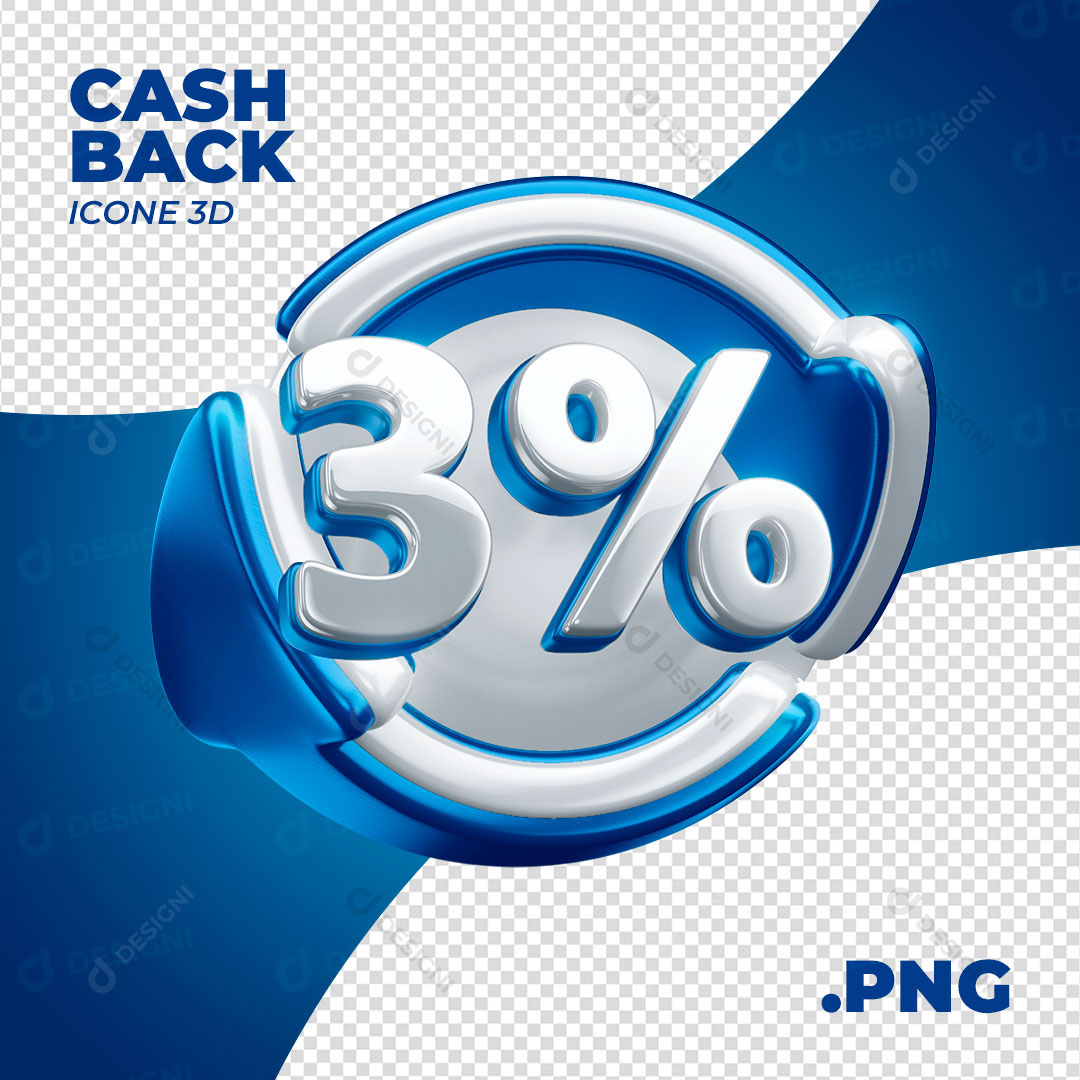Cashback 3% Selo 3D Para Composição PNG Transparente