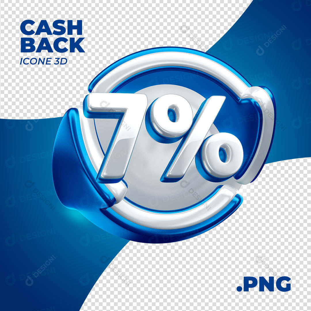 Cashback 7% Selo 3D Para Composição PNG Transparente