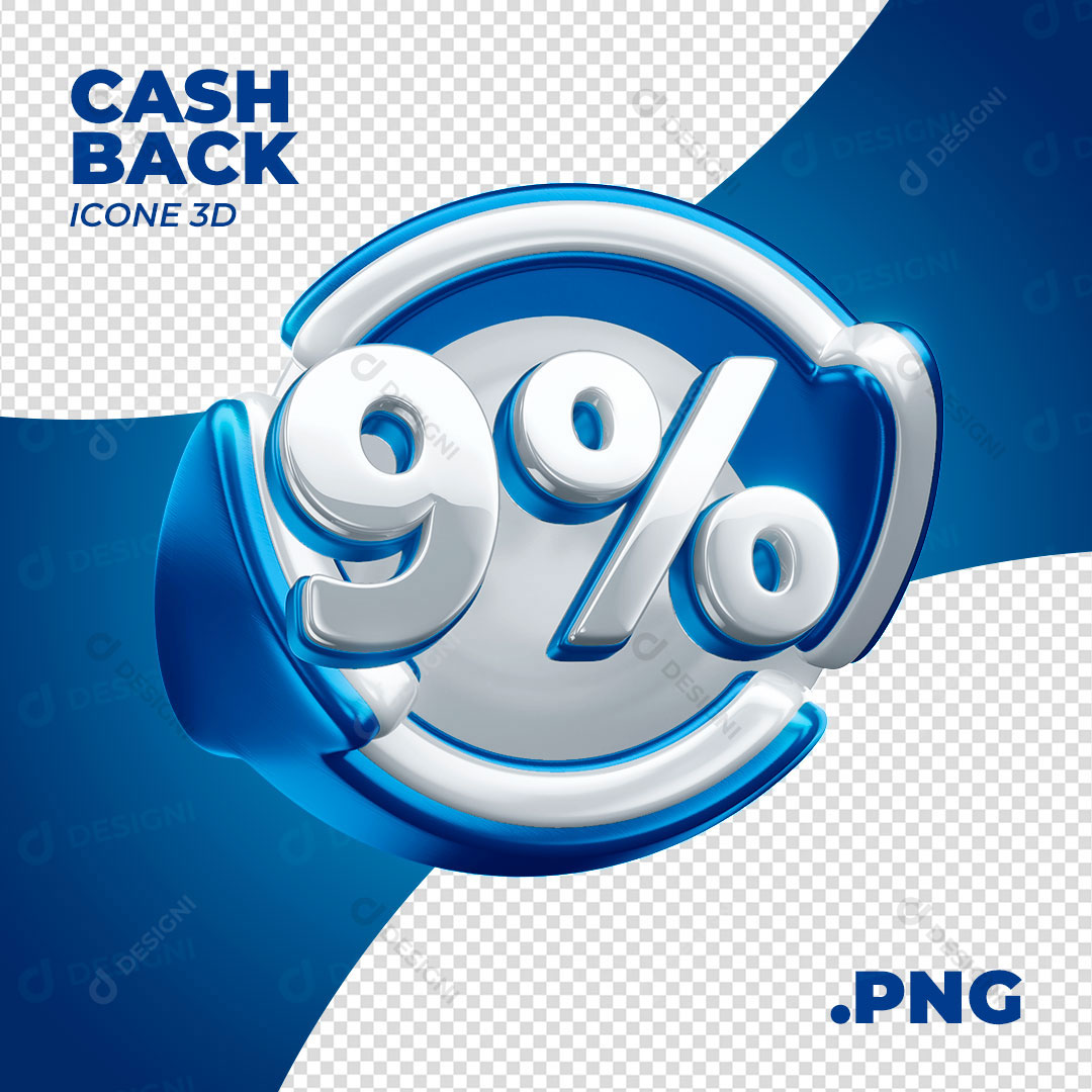 Cashback 9% Selo 3D Para Composição PNG Transparente