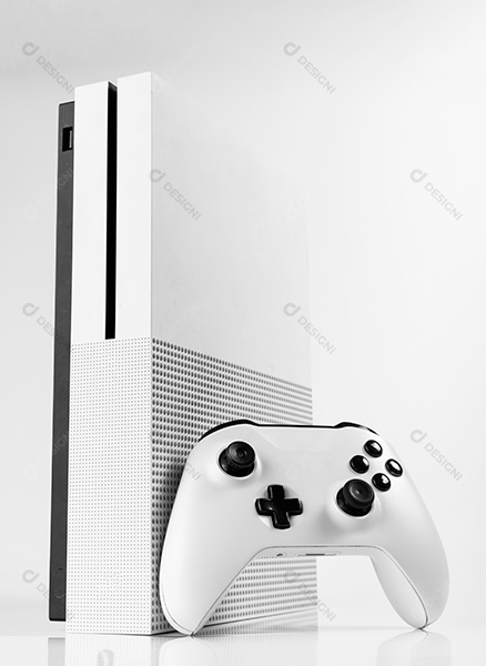 Console e Controles de Videogame Next Gen Fundo Branco