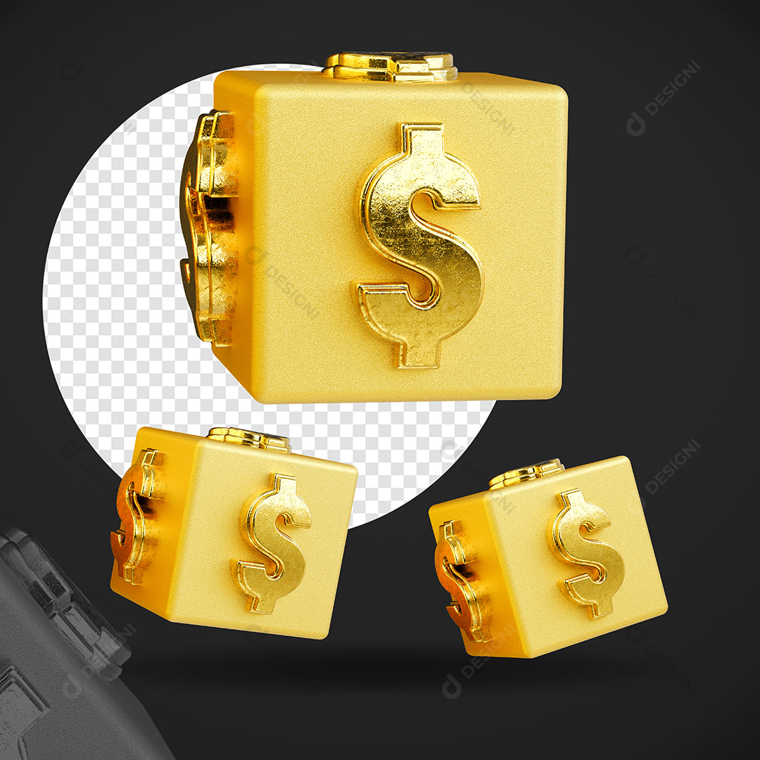 Cifrão $ Dinheiro Dourado Dólar Elemento 3D Para Composição