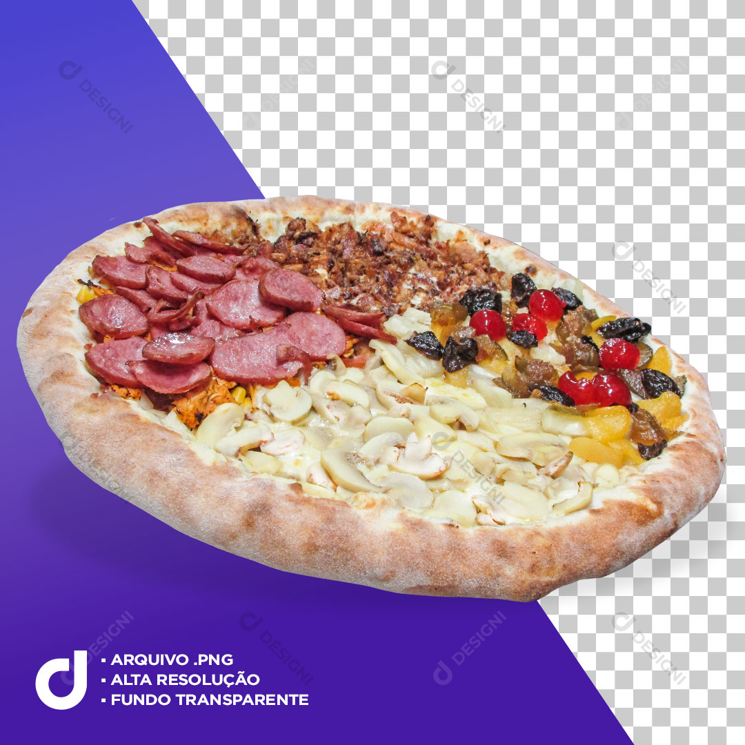 Pizza Mista Campeira Champignon e Frutas PNG Transparente