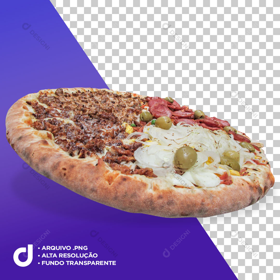 Pizza Mista Portuguesa Calabresa e Strogonoff PNG Transparente