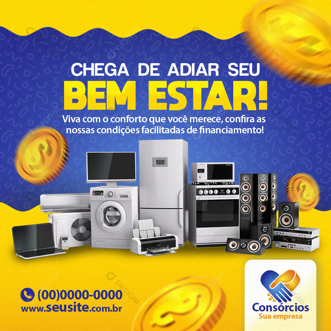 Chega de Adiar o Seu Bem Estar Consórcios Social Media PSD Editável