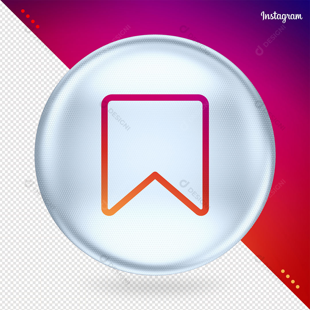 Símbolo Instagram Salve 3D Base Circular Branca Fundo Transparente PSD