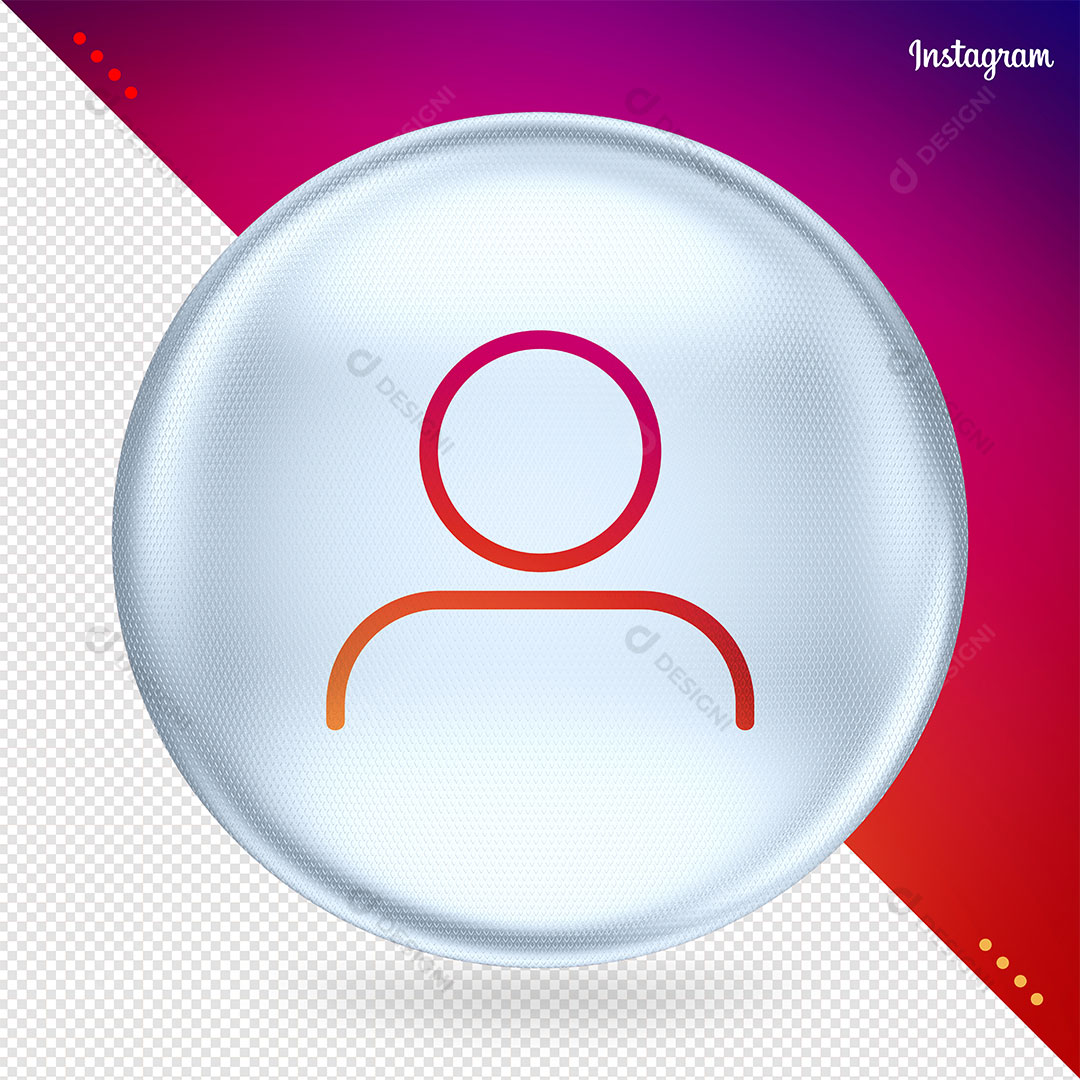 Símbolo Instagram Perfil 3D Base Circular Branca Fundo Transparente PSD