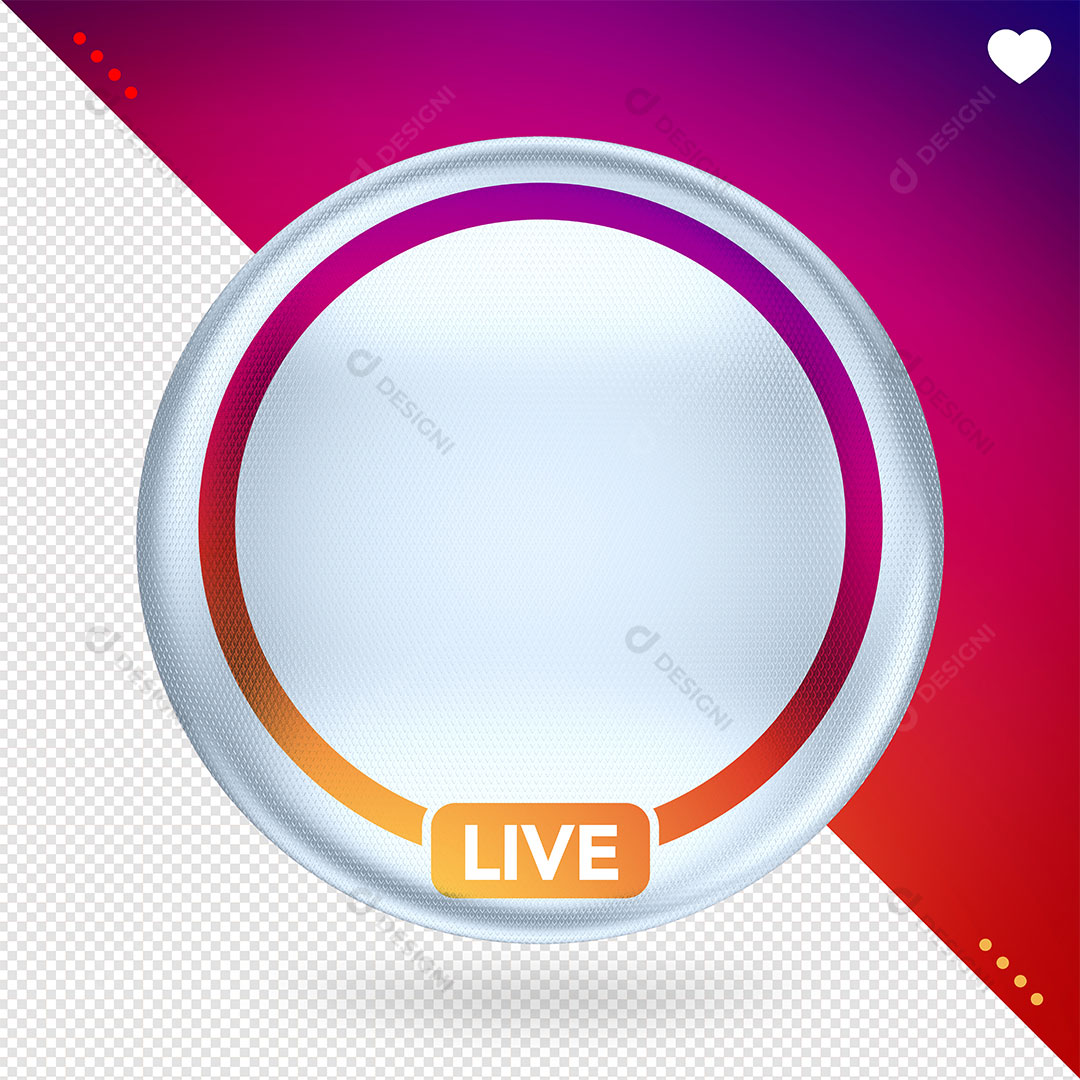 Símbolo Instagram Live 3D Base Circular Branca Fundo Transparente PSD
