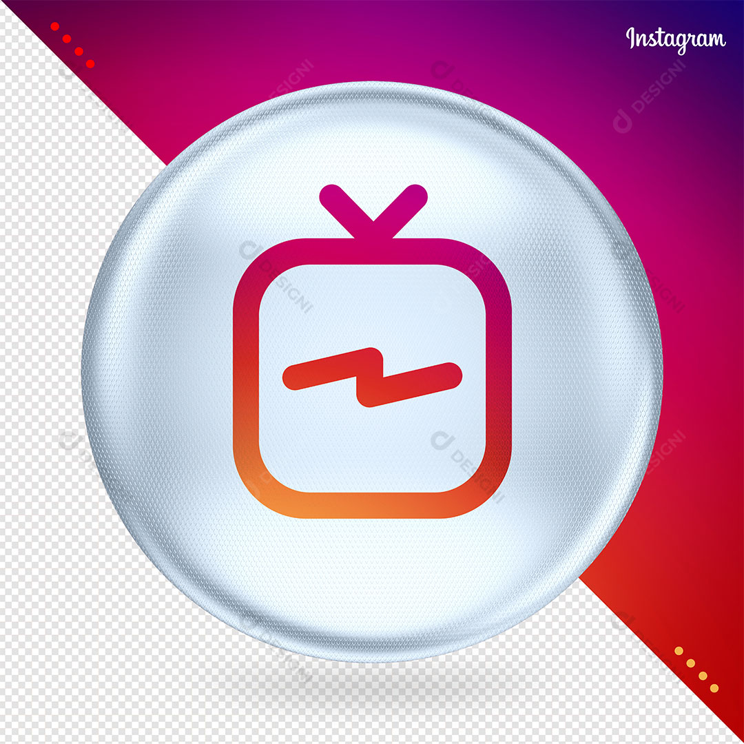 Símbolo Instagram IGTV 3D Base Circular Branca Fundo Transparente PSD