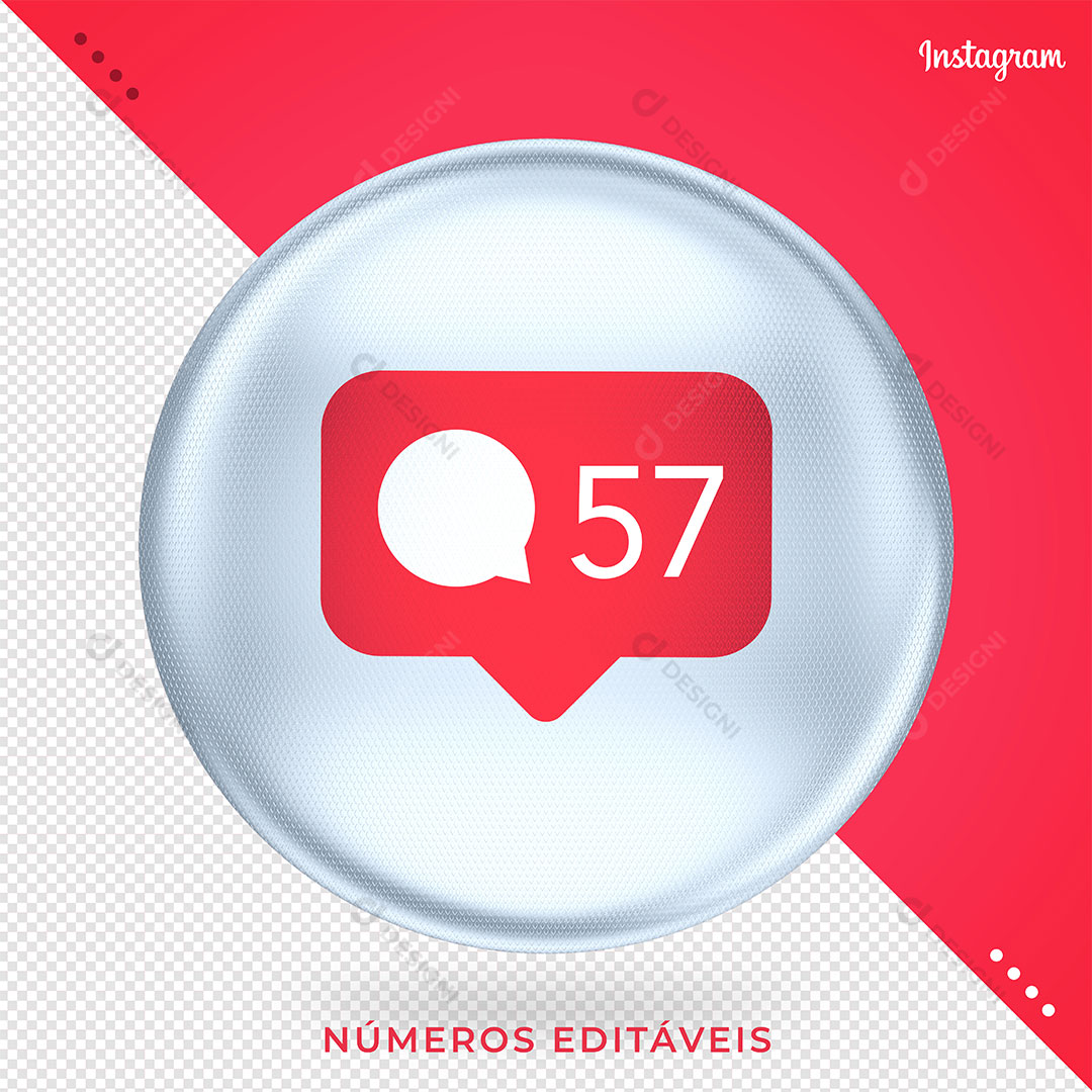 Símbolo Instagram Comentários 3D Base Circular Branca Editável Fundo Transparente PSD