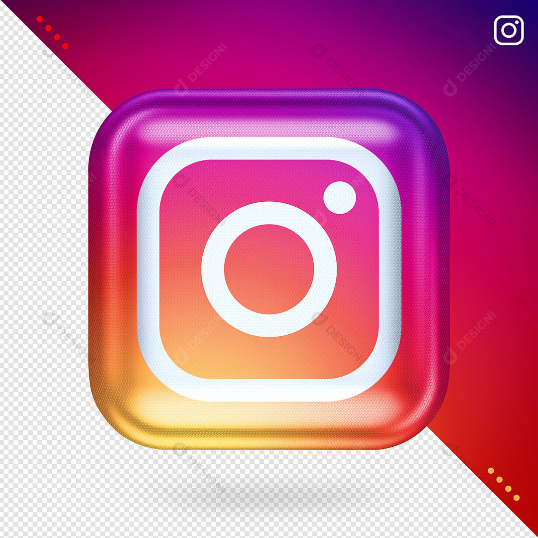 Símbolo Instagram 3D Base Quadrada Colorida Fundo Transparente PSD