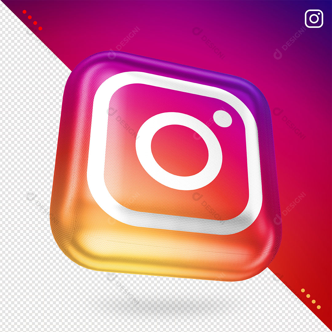 Símbolo Instagram 3D Base Quadrada Colorida Diagonal Fundo Transparente PSD