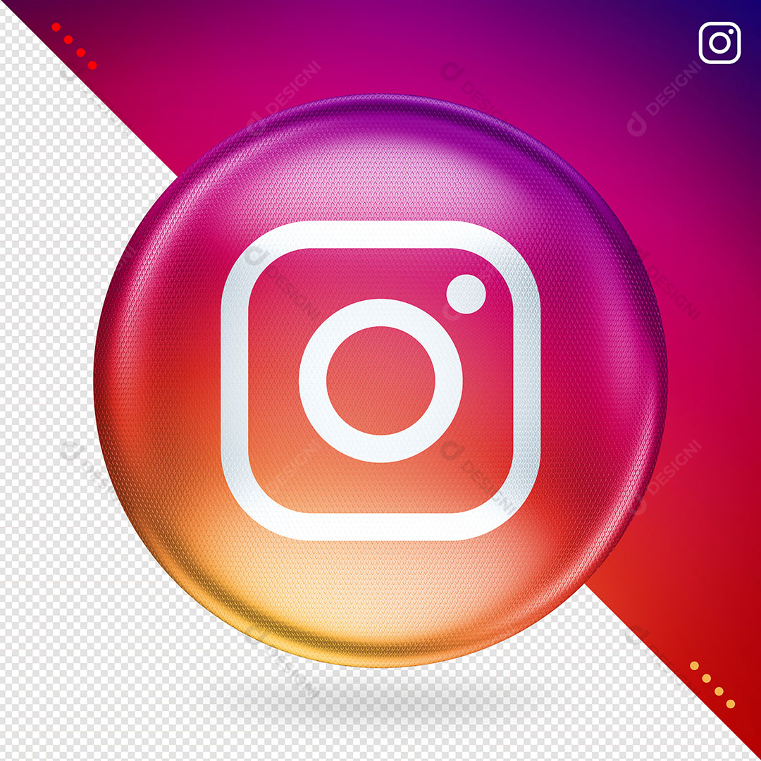 Símbolo Instagram 3D Base Circular Colorida Ícone Fundo Transparente