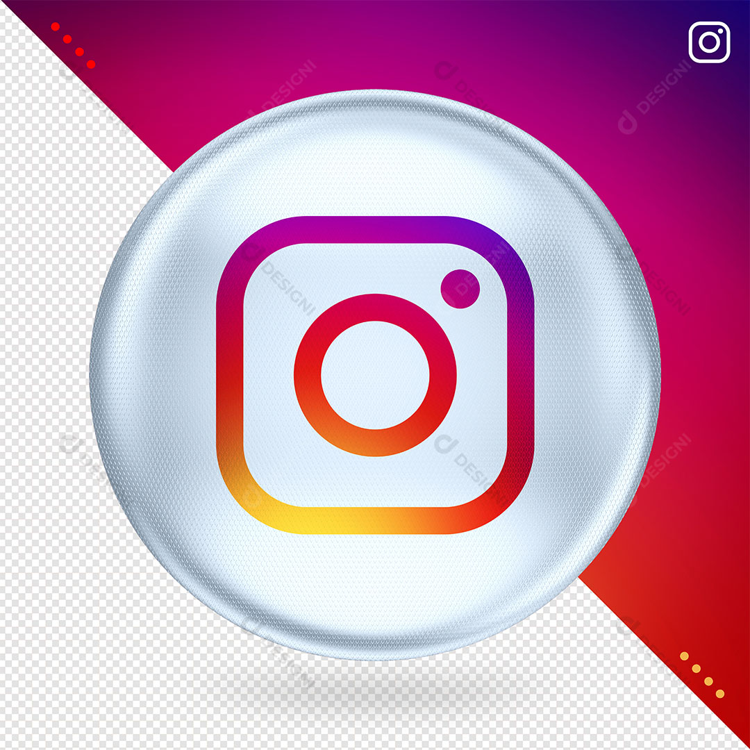 Símbolo Instagram 3D Base Circular Branca Ícone Fundo Transparente PSD