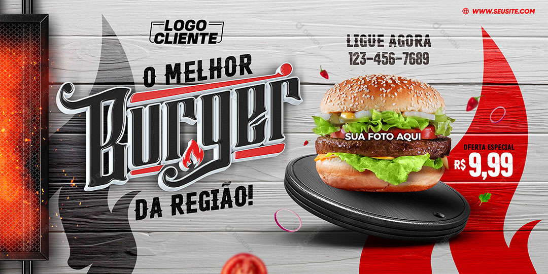 Hamburgueria Banner o Melhor Burger da Região Social Media PSD Editável