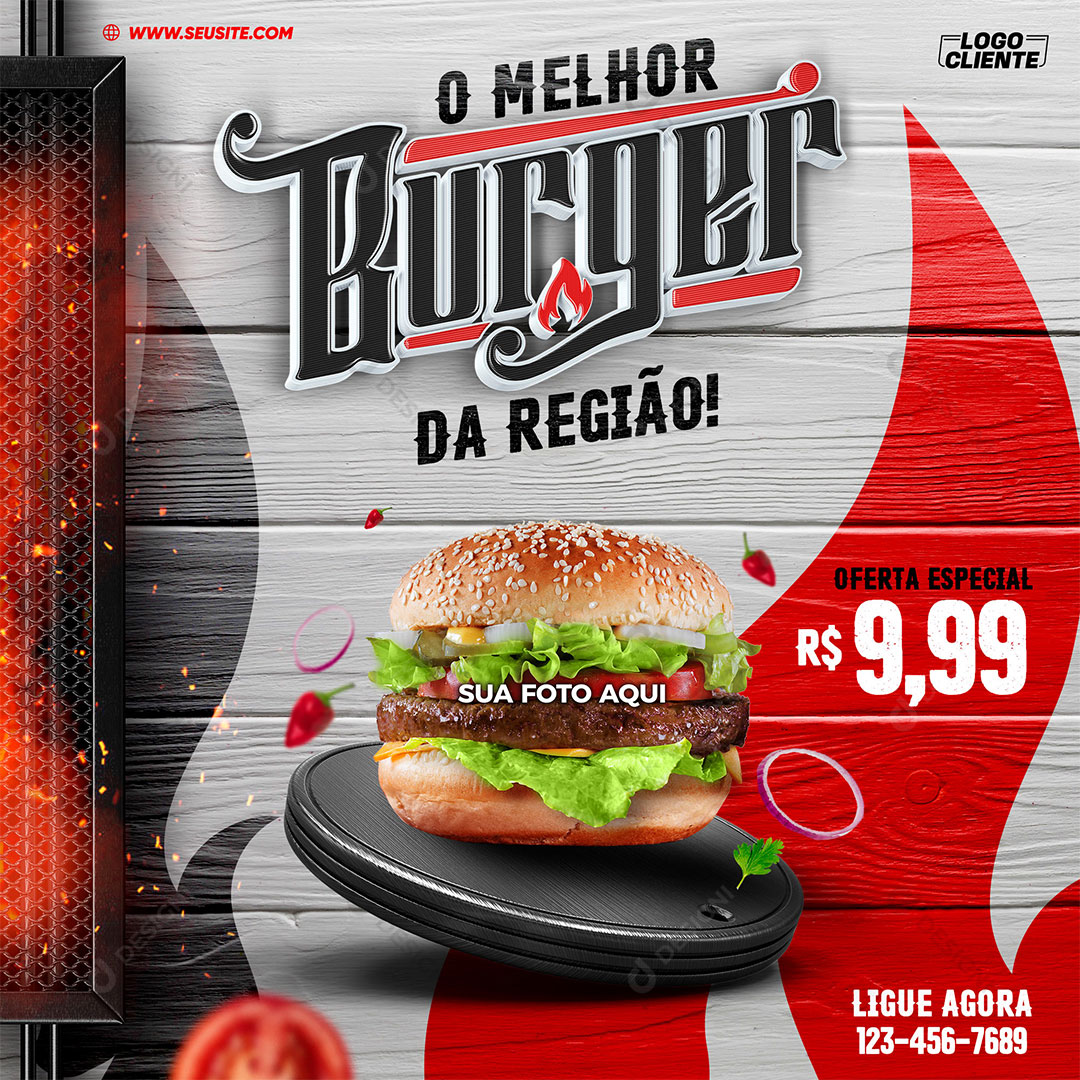 Hamburgueria Feed o Melhor Burger da Região Social Media PSD Editável