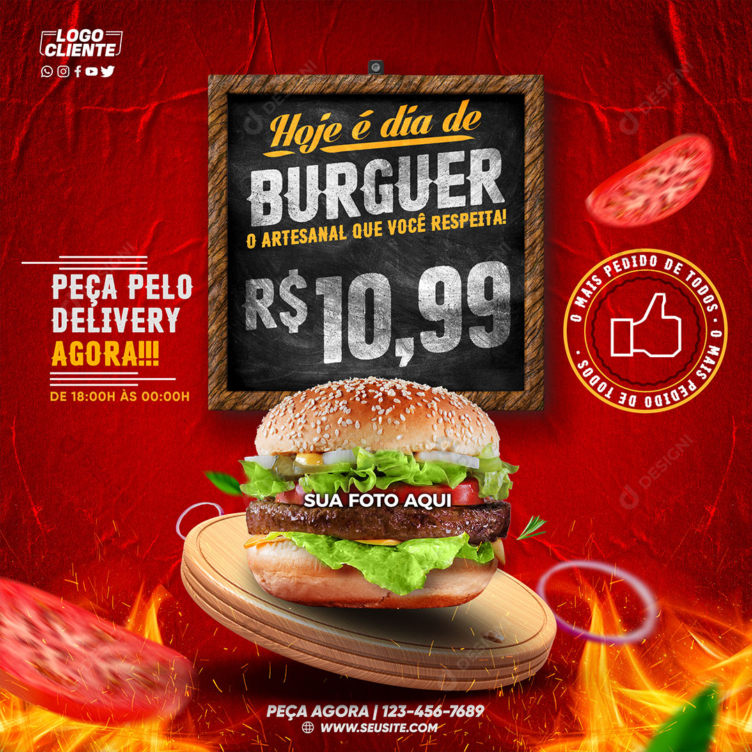 Hamburgueria Hoje é Dia de Burguer o Artesanal Social Media PSD Editável