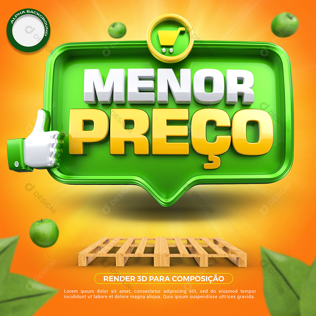Selo 3D Menor Preço Base Madeira PSD Social Media