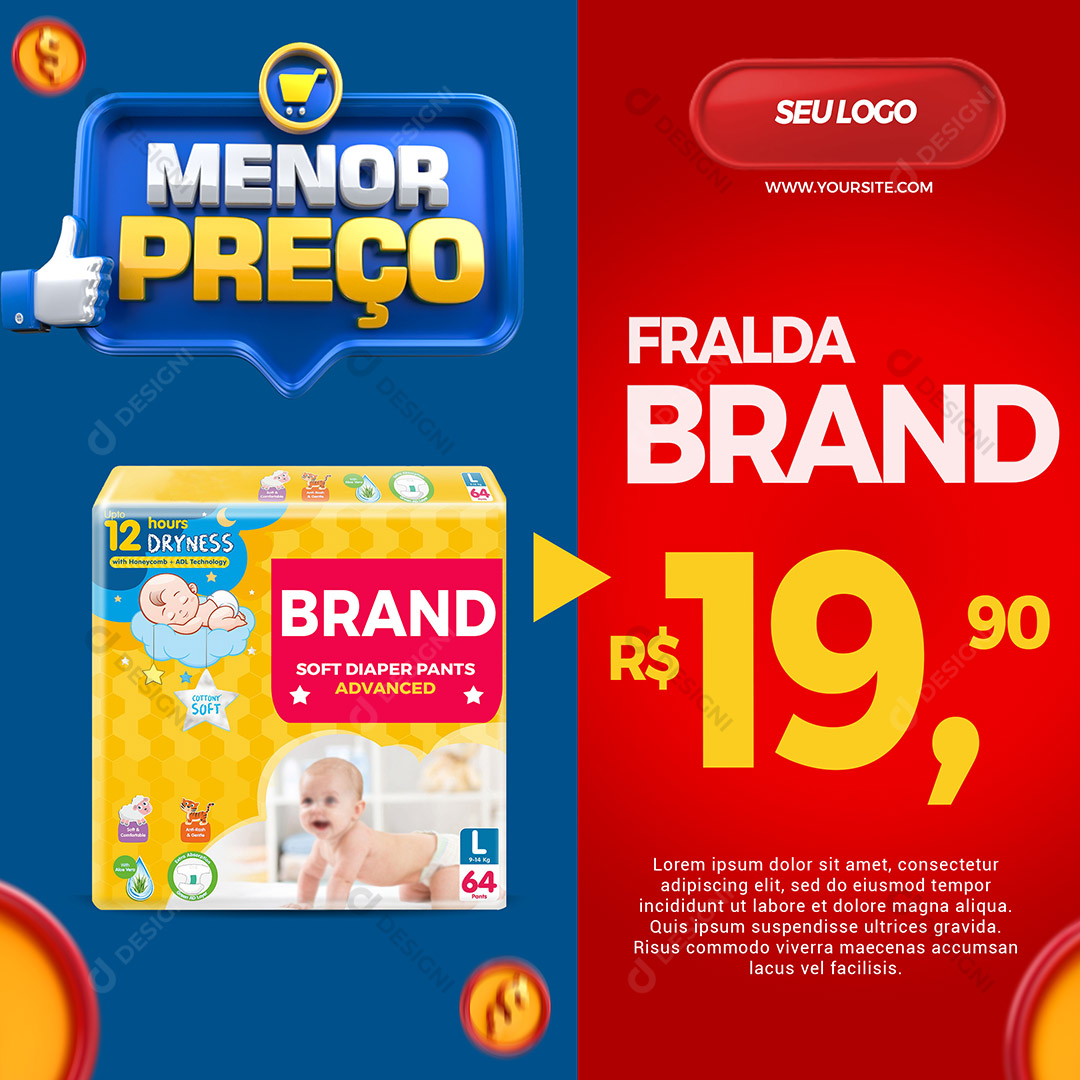 Promoção Fralda Menor Preço Social Media PSD Editável