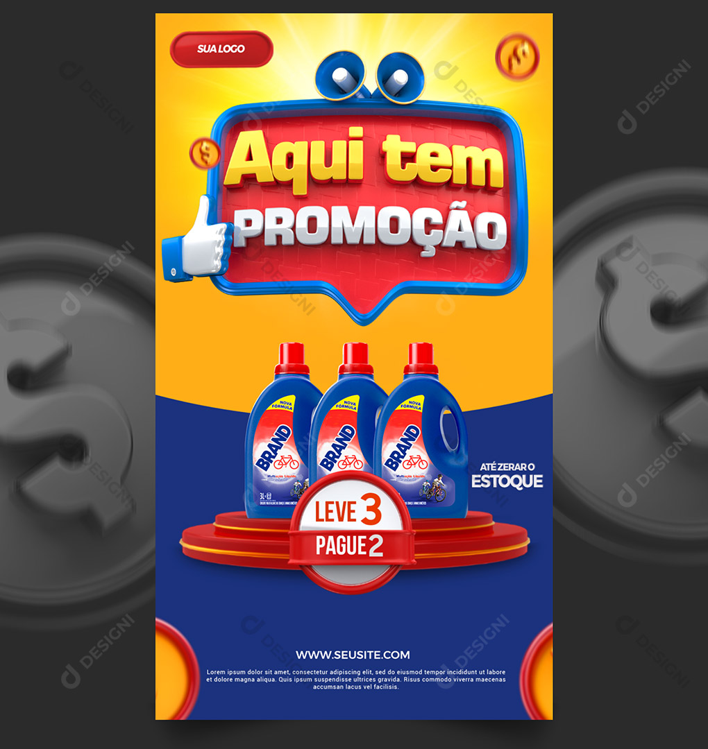 Aqui Tem Promoção Stories Social Media PSD Editável Supermercado