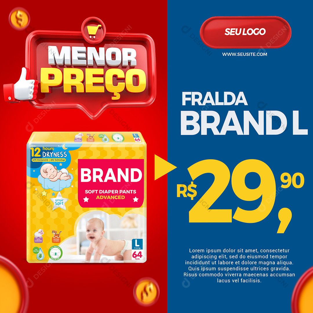 Promoção Fralda Menor Preço Social Media PSD Editável