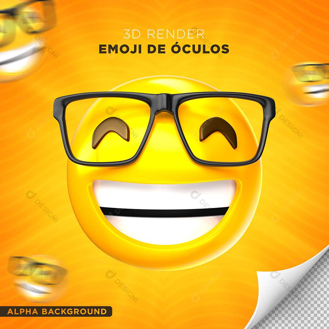 Emoji de Óculos Sorrindo Elemento 3D Para Composição PNG Transparente