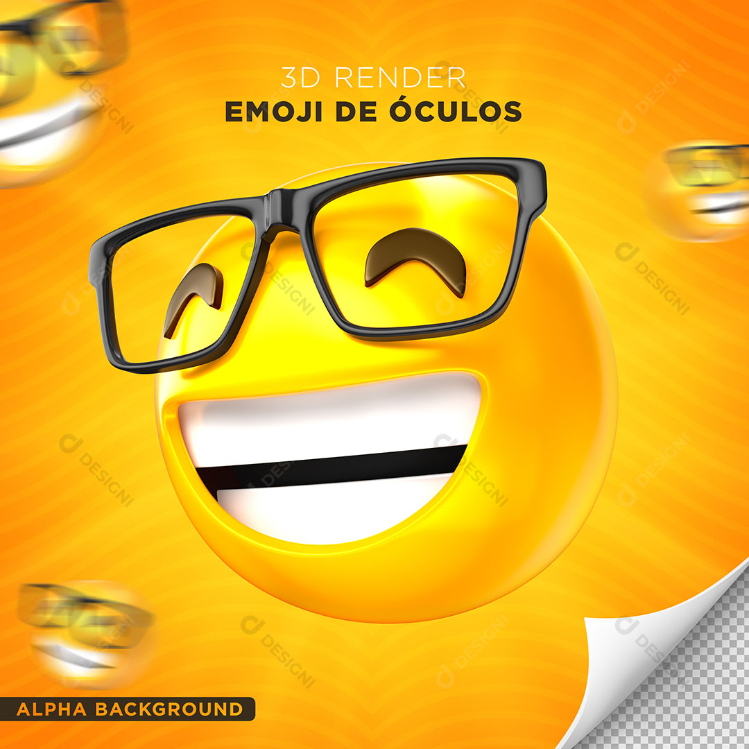 Emoji de Óculos Sorrindo Elemento 3D Para Composição PNG Transparente