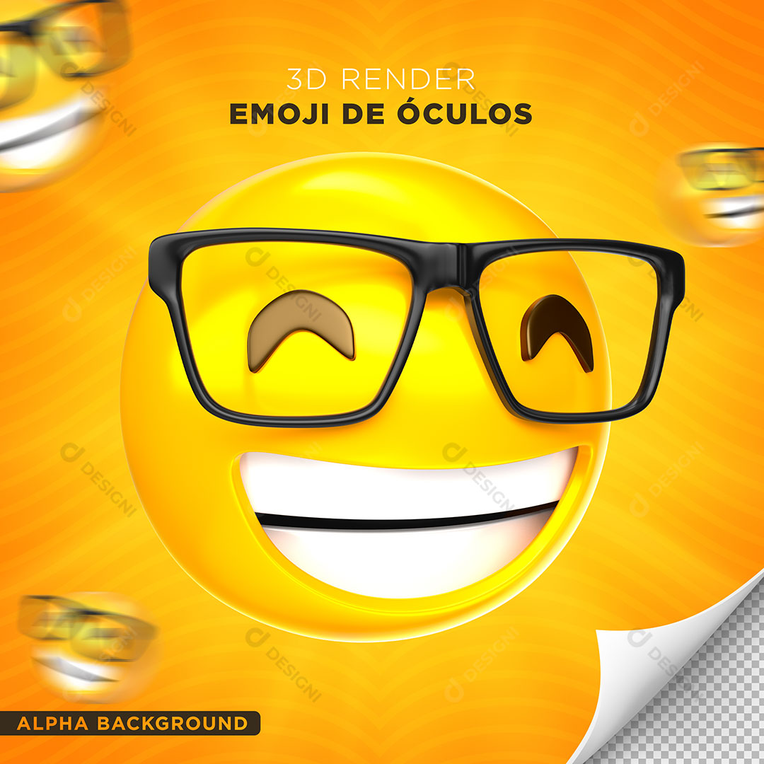 Emoji de Óculos Sorrindo Elemento 3D Para Composição PNG Transparente