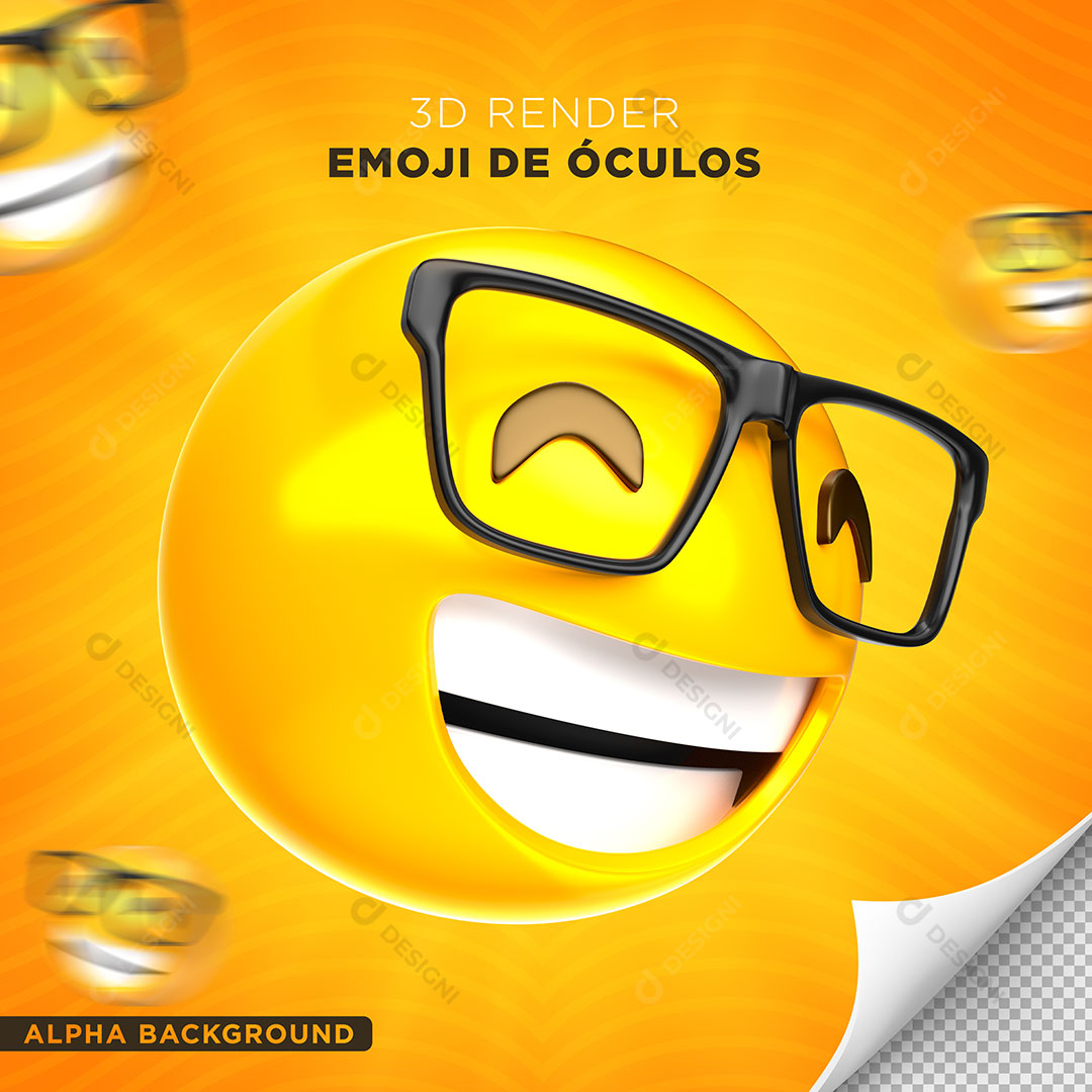 Emoji de Óculos Sorrindo Elemento 3D Para Composição PNG Transparente