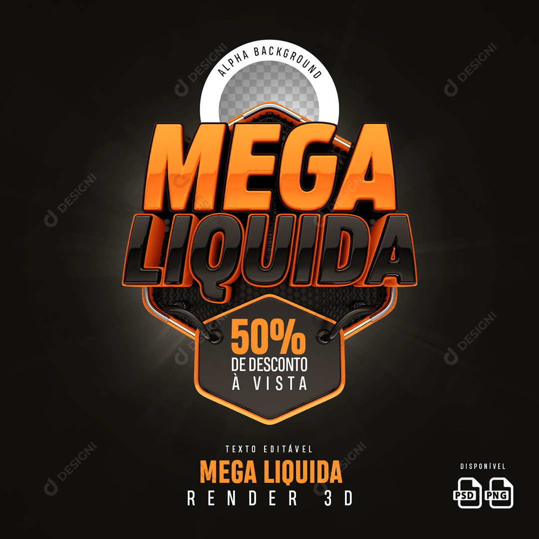 Mega Liquida Selo 3D Texto Editável PSD + PNG Transparente