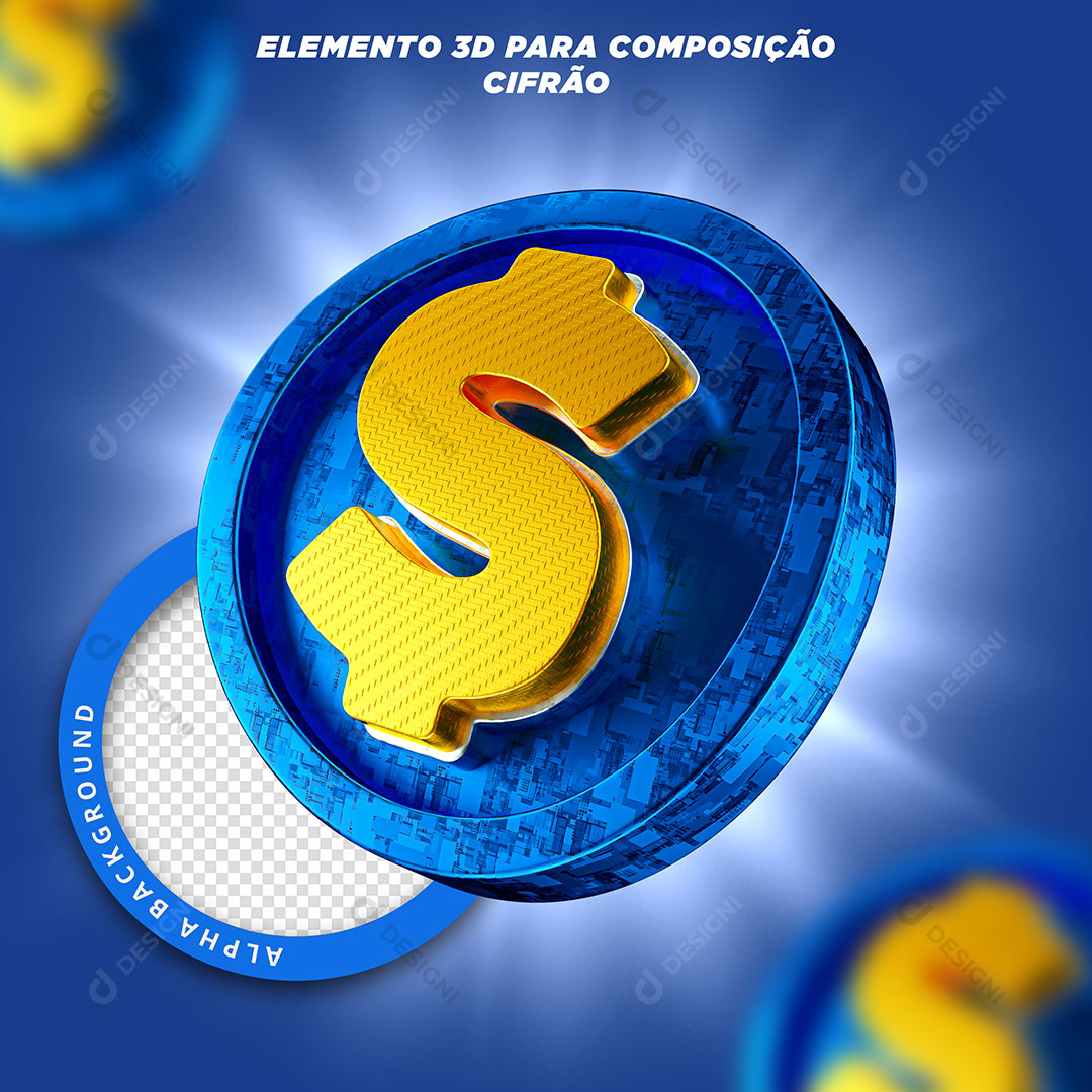 Cifrão $ Elemento 3D Para Composição PSD