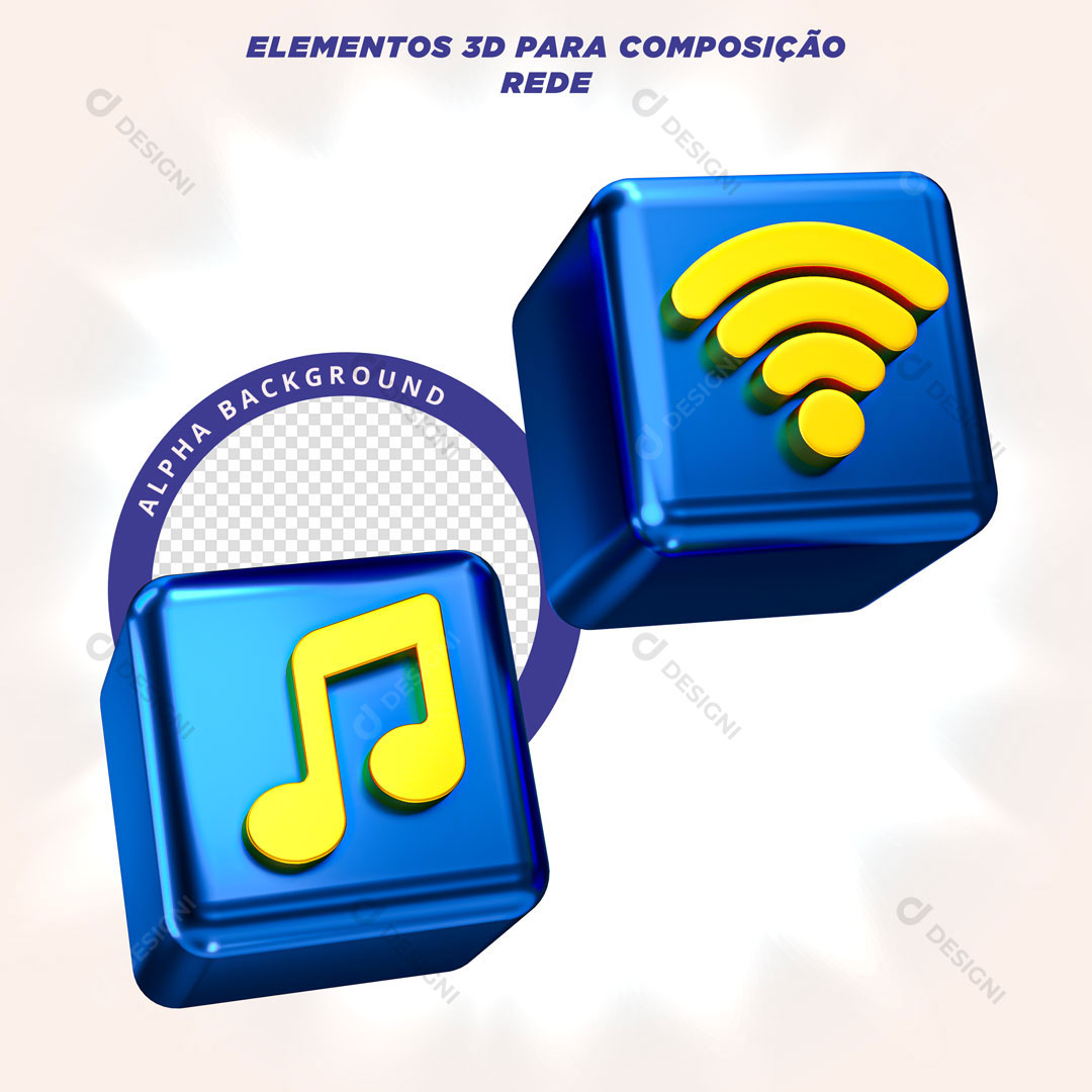 Rede Conexão Wi-Fi Musica Elementos 3D Para Composição PSD