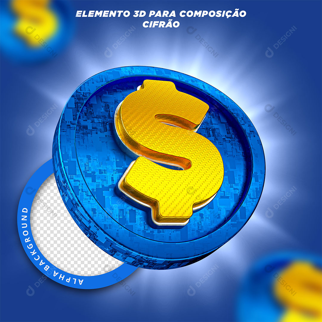 Cifrão $ Elemento 3D Para Composição PSD