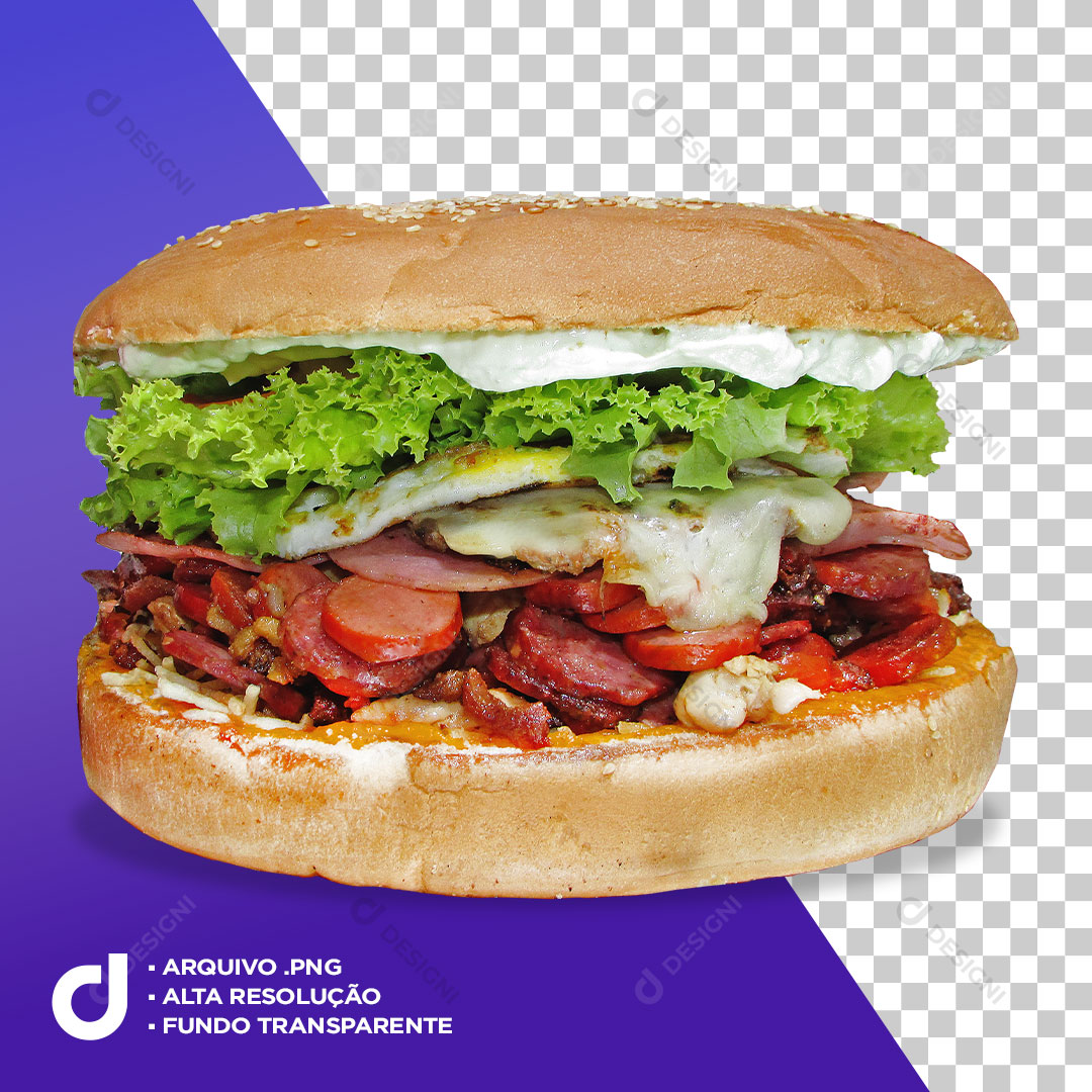 Hambúrguer X Monstro 2kg Carne Salsicha Calabresa Baccon Ovo Salada e Molho PNG Transparente