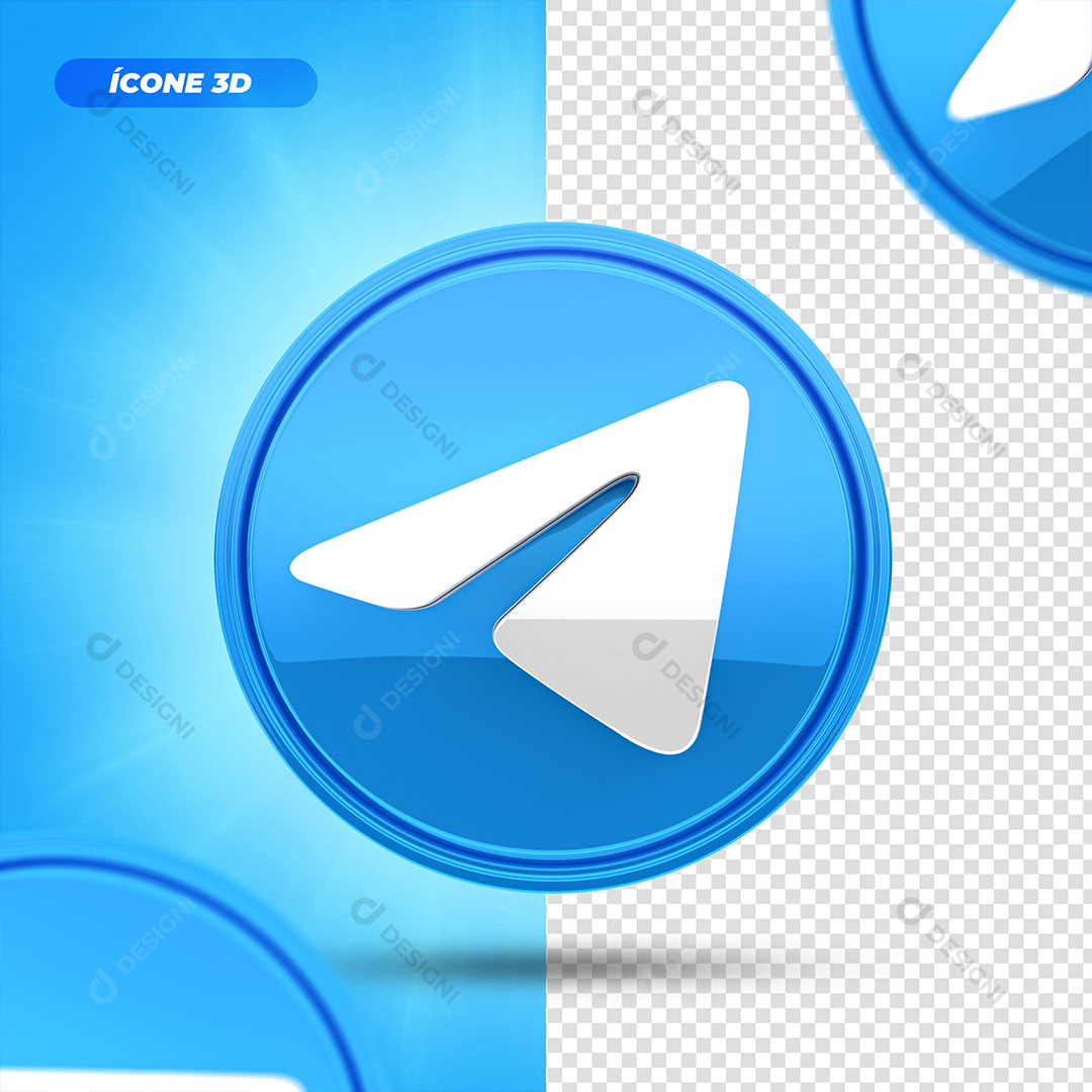 Ícone 3D Telegram Redes Sociais Elemento Para Composição PSD + PNG Transparente