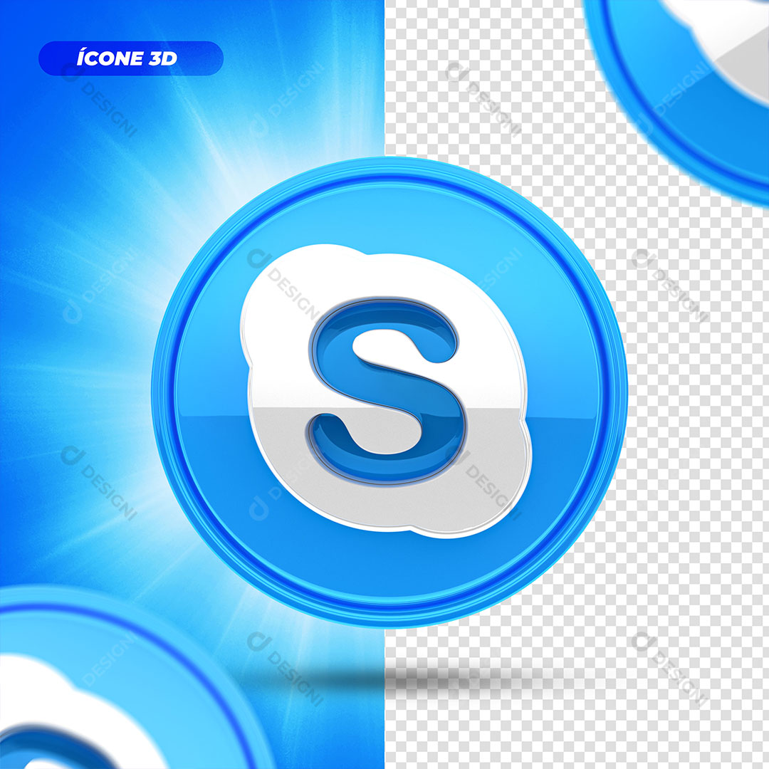 Ícone 3D Skype Elemento Para Composição PSD + PNG Transparente