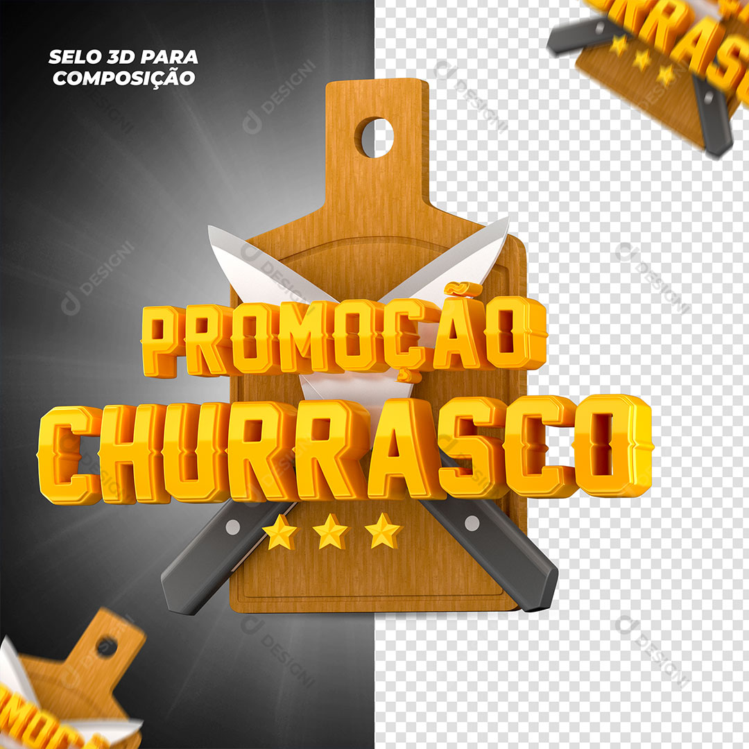 Promoção Churrasco Selo 3D Para Composição PSD + PNG Transparente